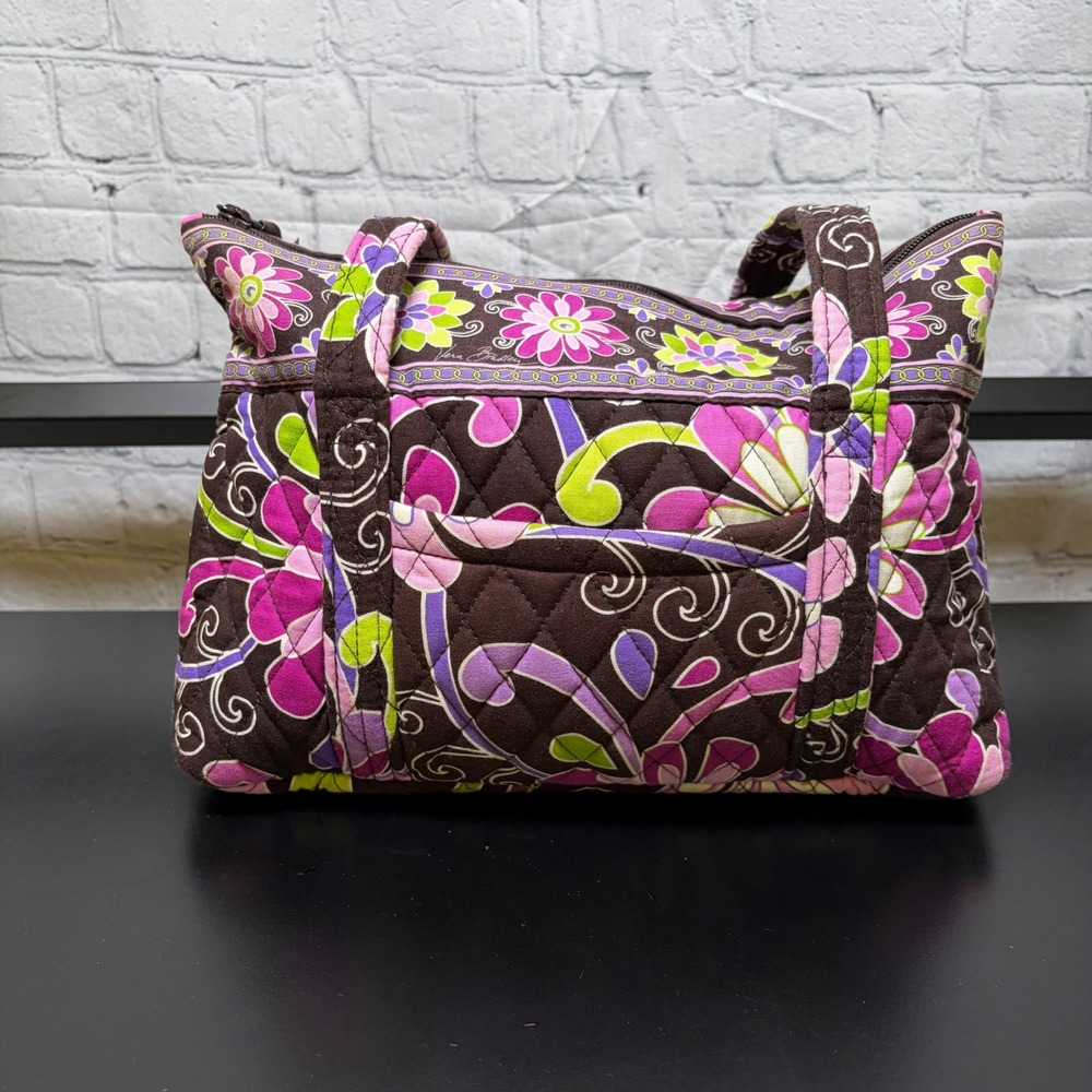 Vera Bradley Plum Petals Quilted Floral Shoulder Bag Brown Pink Purple Tote